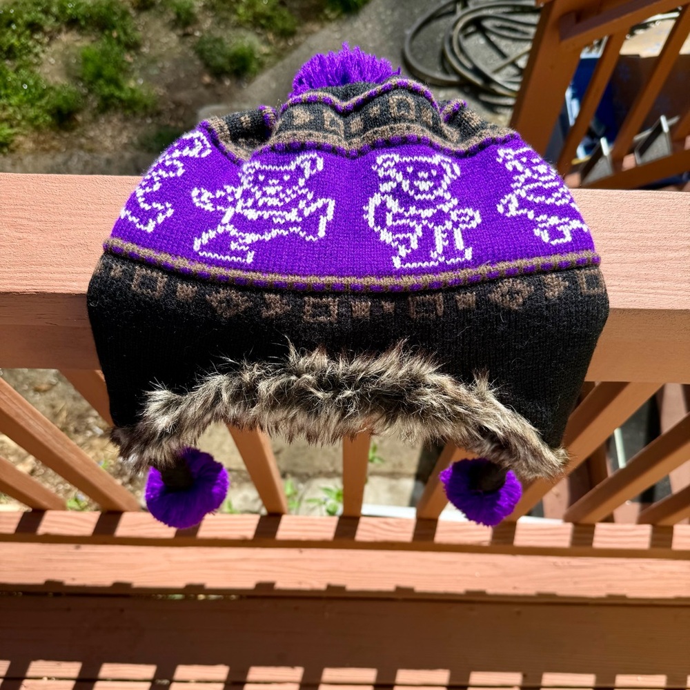 Purple and Black Grateful Dead winter hat with Pom Pom